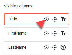 Arrow pointing to the eye icon in the Title column box under Visible Columns
