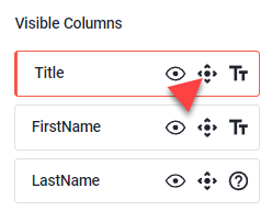 Arrow pointing to the move icon in the middle of the Title column box used for drag and drop