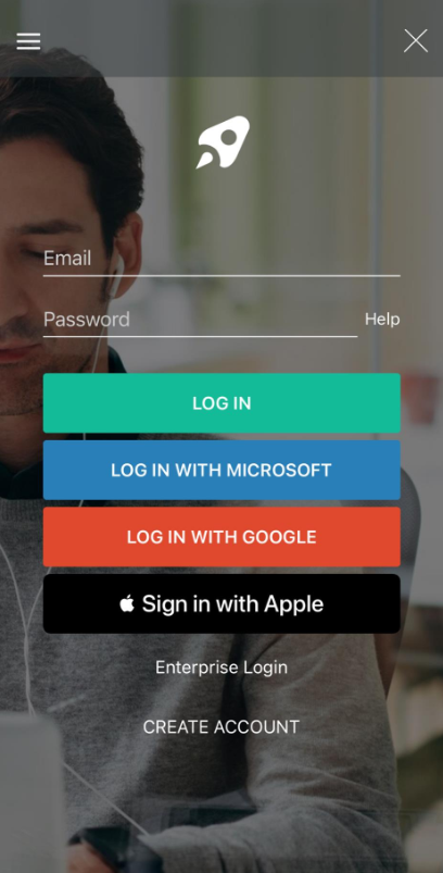 Open as App login screen with email and password fields and SSO options for Microsoft, Google and Apple