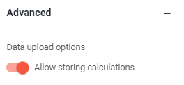 Advanced section of the App settings with the Allow storing calculations toggle switched on