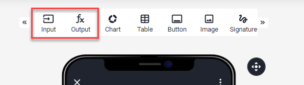 Element toolbar in the App Designer with the Input and Output elements highlighted