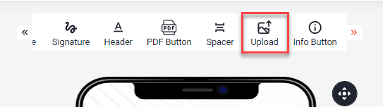 Element toolbar in the App Designer with the Upload element highlighted