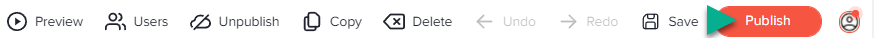Top menu of the Web Portal with an arrow pointing to the Publish button