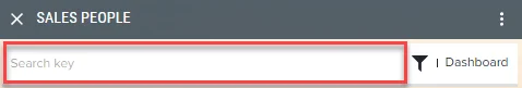 Search key field highlighted at the top of the Sales People app next to the filter icon